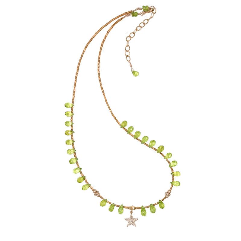 Isabella Peridot, 14k Gold & Pave Diamond Star Necklace