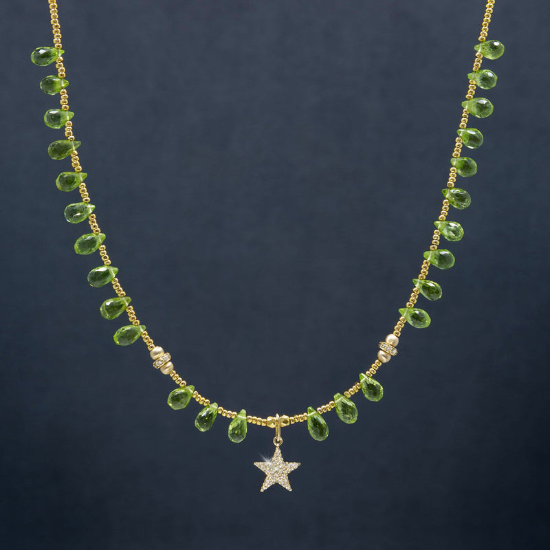Isabella Peridot, 14k Gold & Pave Diamond Star Necklace