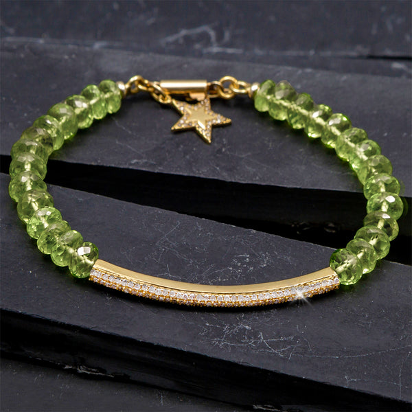 Juliette Peridot & Pave Diamond 14K Gold Bar Bracelet