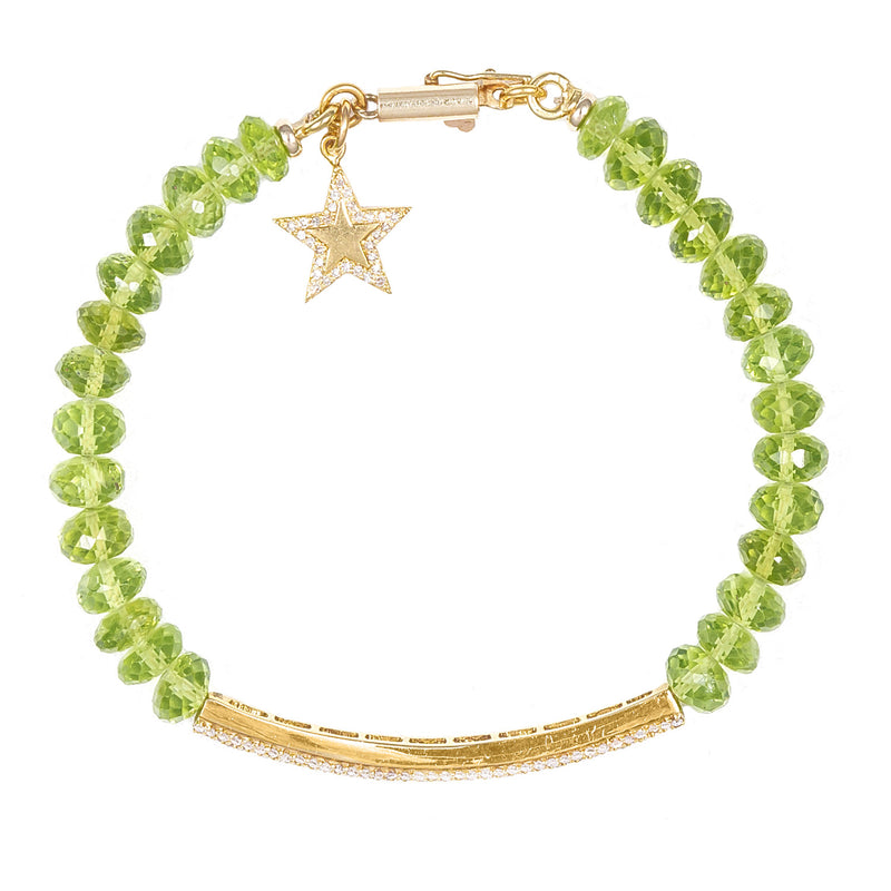 Juliette Peridot & Pave Diamond 14K Gold Bar Bracelet