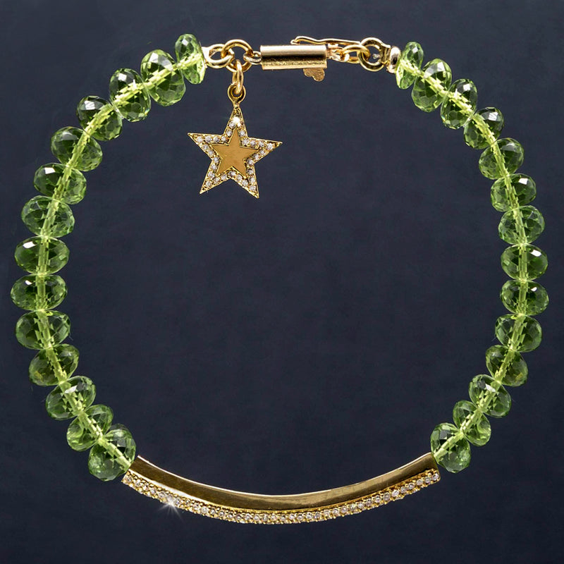 Juliette Peridot & Pave Diamond 14K Gold Bar Bracelet