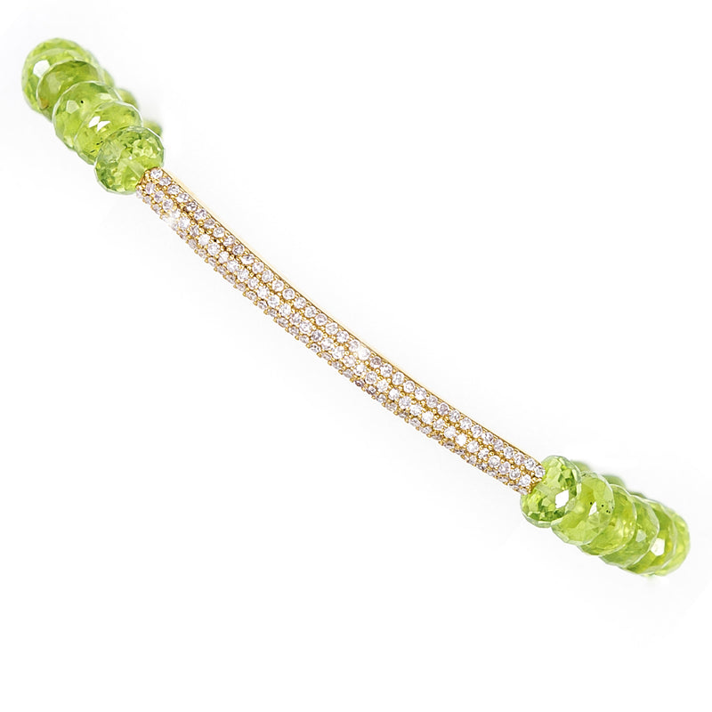 Juliette Peridot & Pave Diamond 14K Gold Bar Bracelet