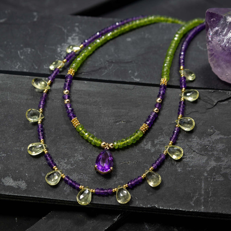 Violetta Peridot, Amethyst & 14k Gold Double Strand Necklace