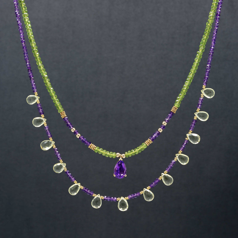 Violetta Peridot, Amethyst & 14k Gold Double Strand Necklace