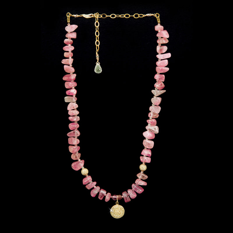 Jules Pink Tourmaline & 14k Gold Pave Diamond Necklace
