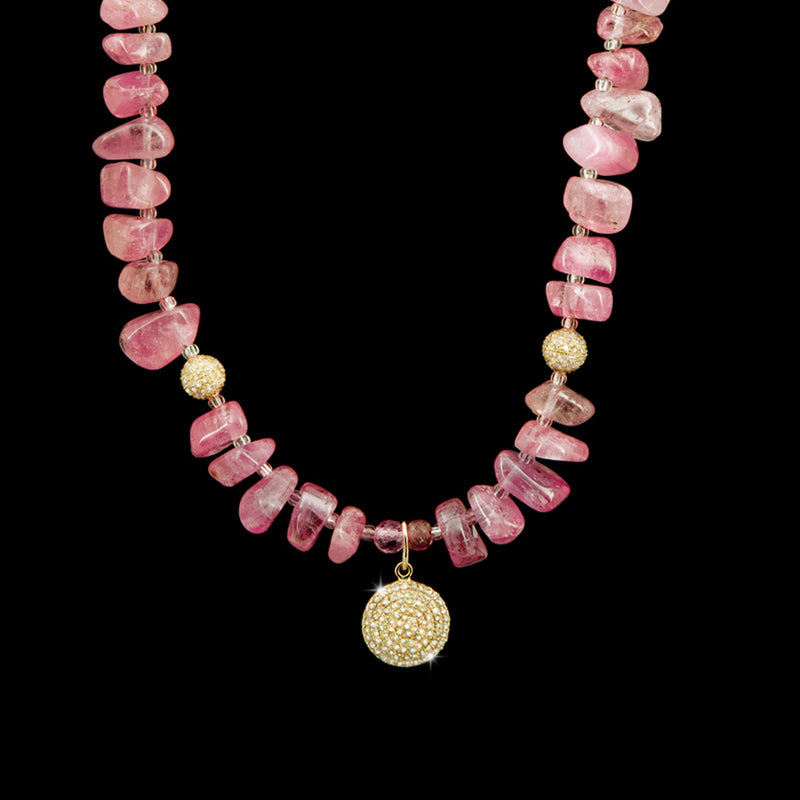 Jules Pink Tourmaline & 14k Gold Pave Diamond Necklace