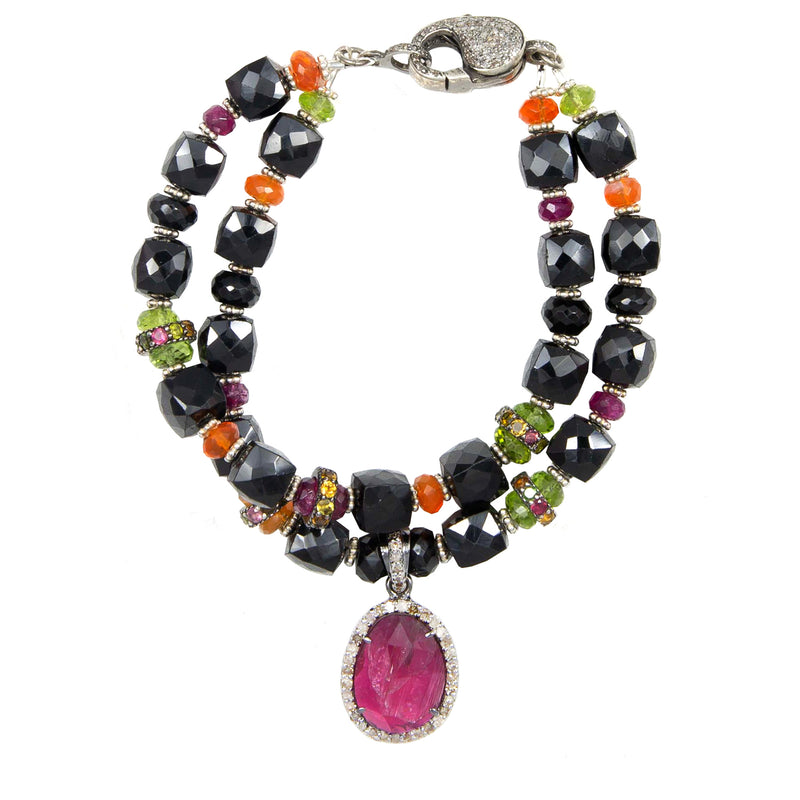 Raphaiella Onyx, African Opal & Tourmaline Double Bracelet