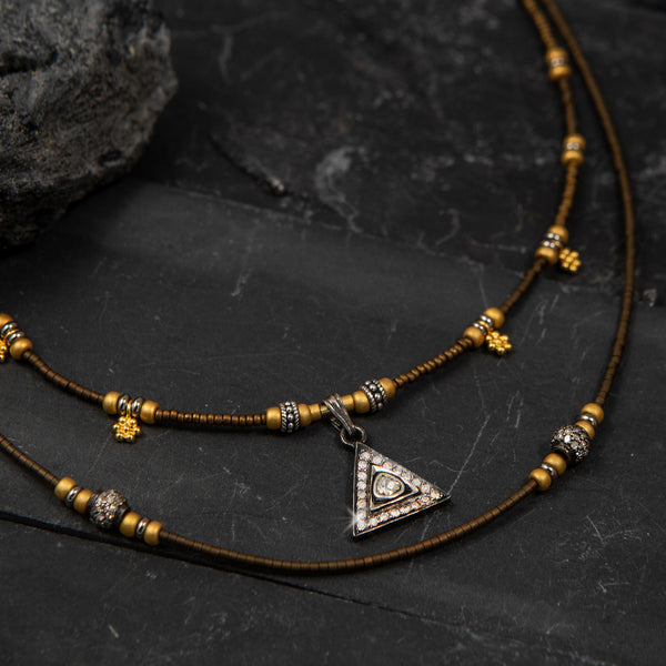 Isis Rose Cut Diamond & 18K Gold Flower Bronze Necklace