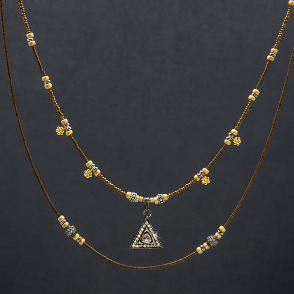 Isis Rose Cut Diamond & 18K Gold Flower Bronze Necklace