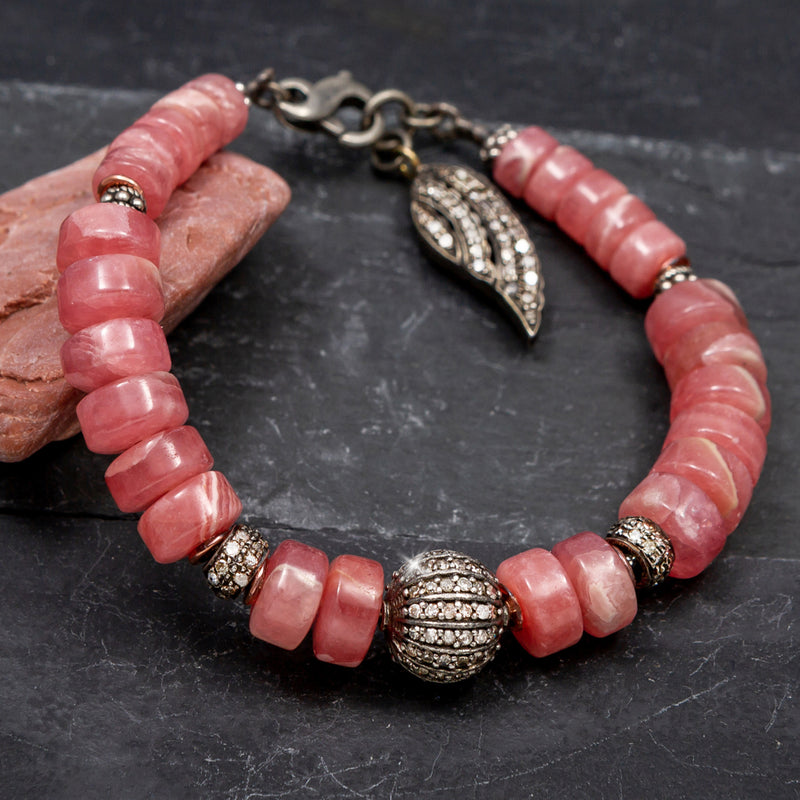 Pieta Rhodochrosite & Pave Diamond Bracelet