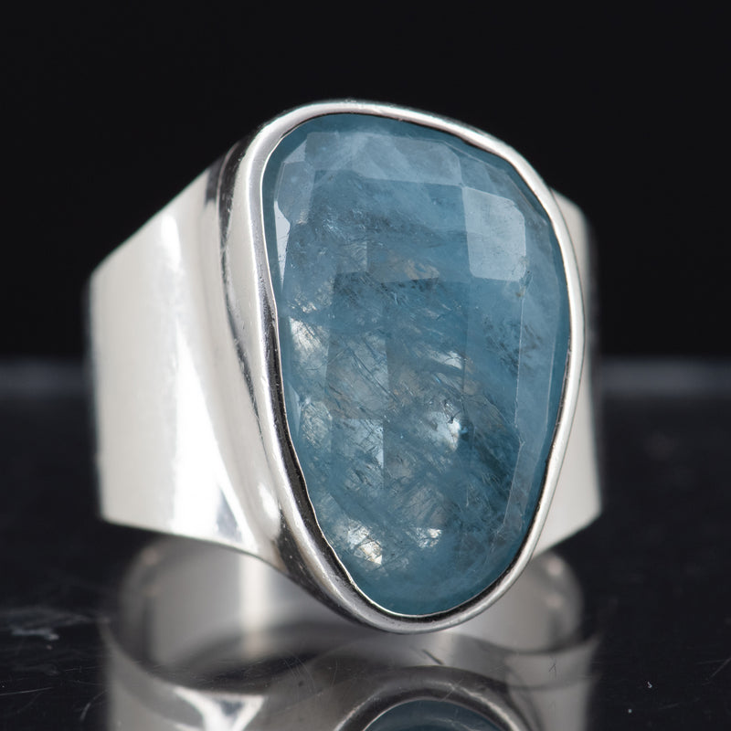 River Faceted Aquamarine & Sterling Silver Ring