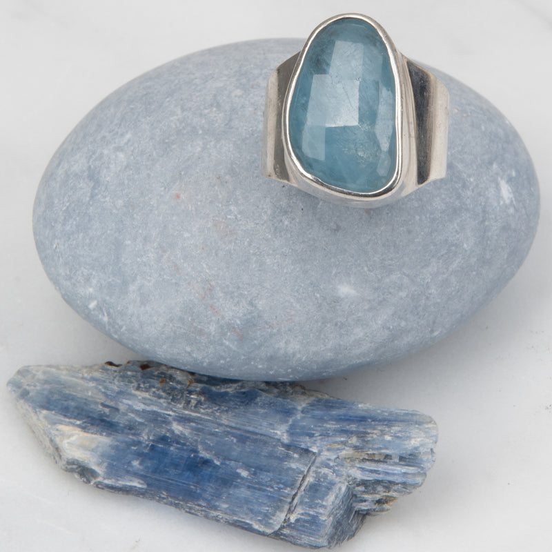 River Faceted Aquamarine & Sterling Silver Ring