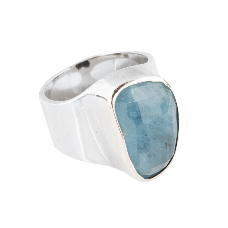 River Faceted Aquamarine & Sterling Silver Ring