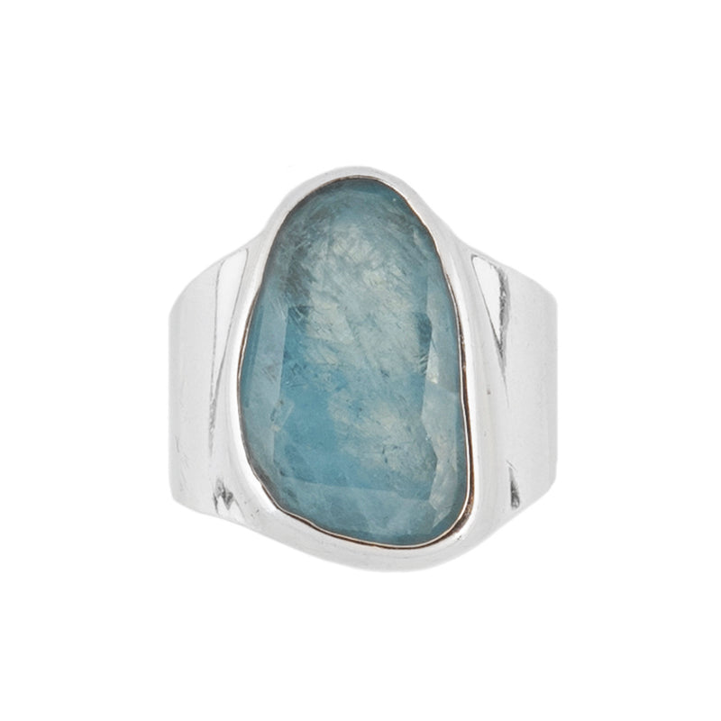 River Faceted Aquamarine & Sterling Silver Ring