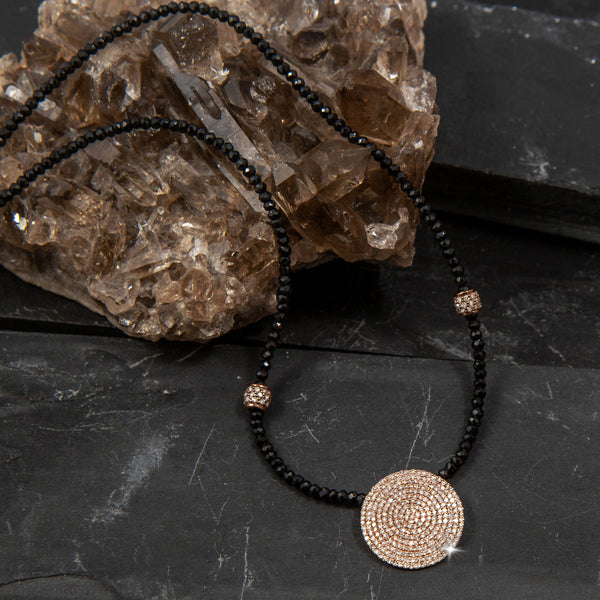 Athena Spinel, Rose Gold & Pave Diamond Disc Necklace