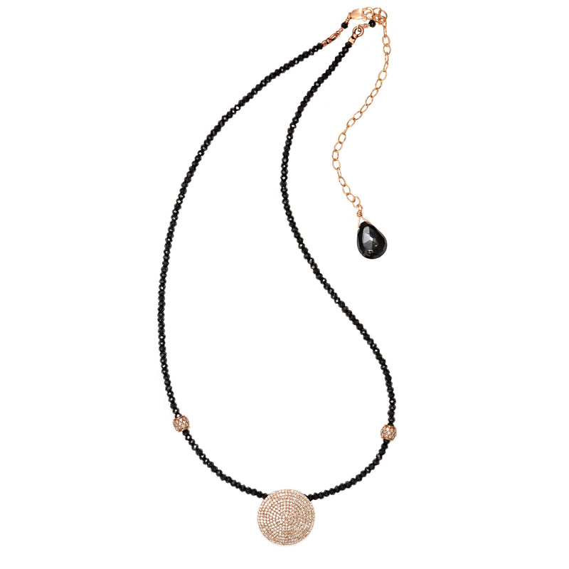 Athena Spinel, Rose Gold & Pave Diamond Disc Necklace