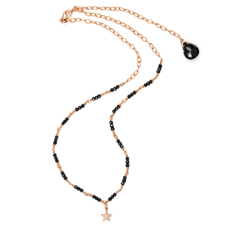 Vera Black Spinel, Rose Gold & Diamond Star Necklace