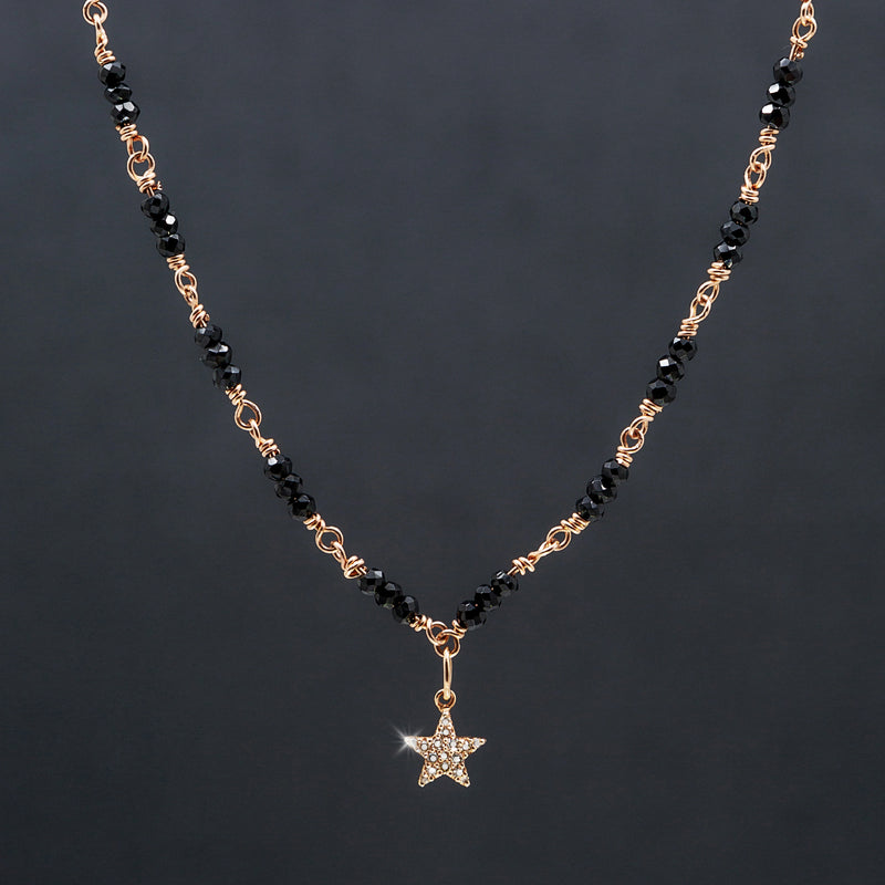 Vera Black Spinel, Rose Gold & Diamond Star Necklace