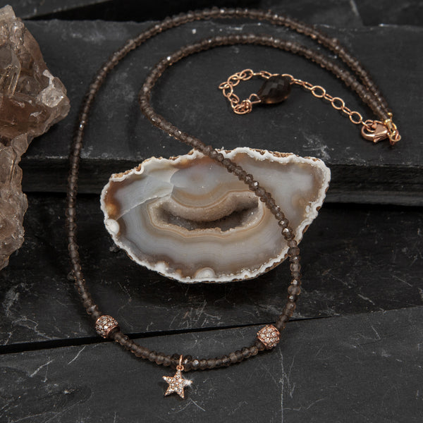 Julia Smoky Quartz, Rose Gold & Pave Diamond Star Necklace