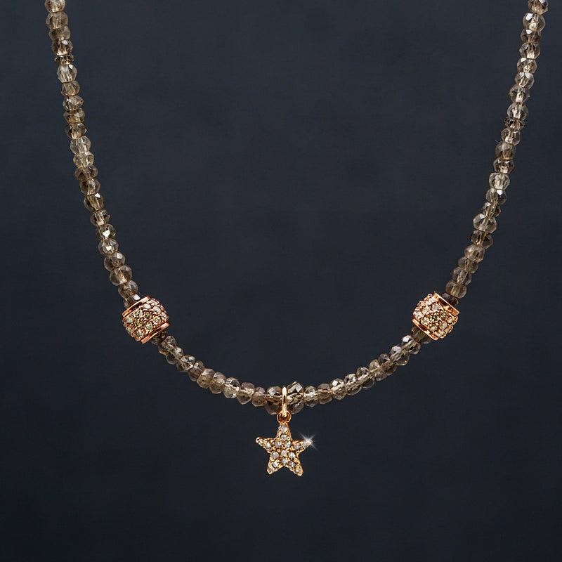 Julia Smoky Quartz, Rose Gold & Pave Diamond Star Necklace