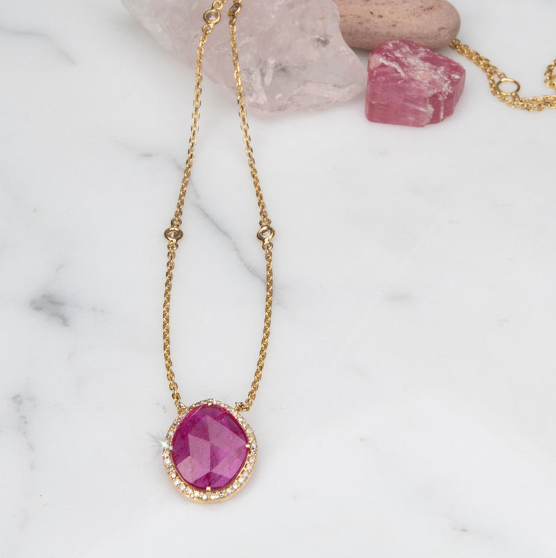 Ruby 14k Gold Diamond By the Yard Natural Faceted Ruby Necklace