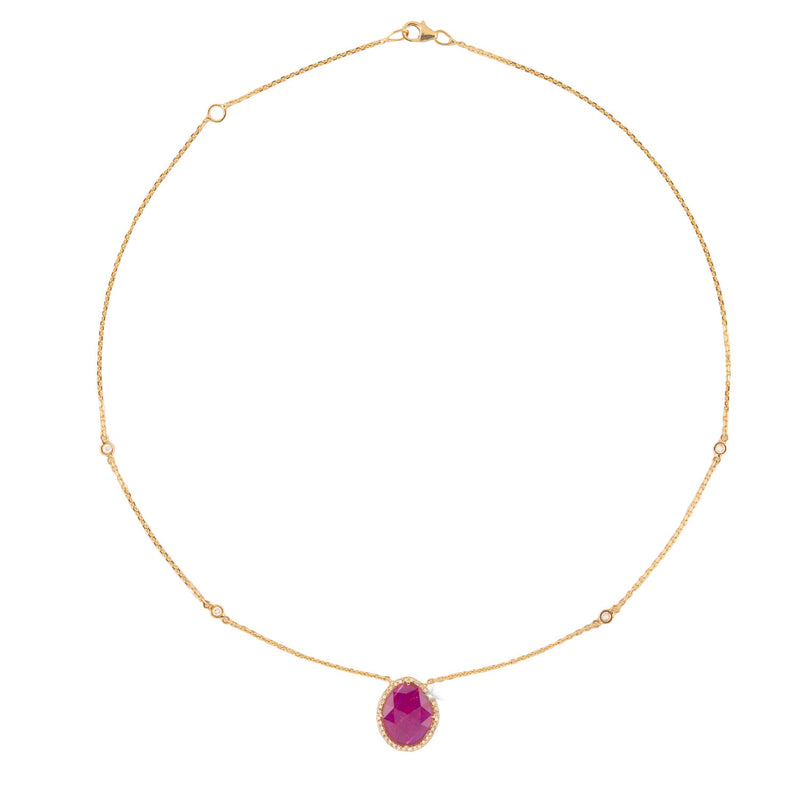 Ruby 14k Gold Diamond By the Yard Natural Faceted Ruby Necklace