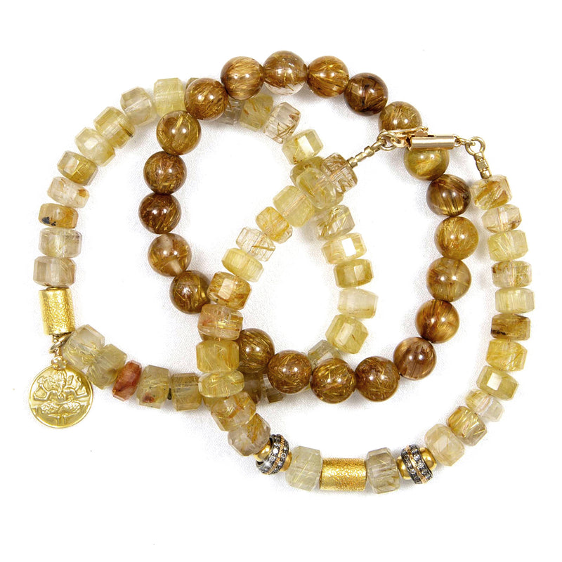 Zia Rutilated Quartz, 18k Gold & Diamond Bracelet Trio