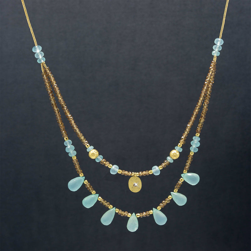 Annabelle Chalcedony, Zircon & 18k Gold Double Strand Necklace