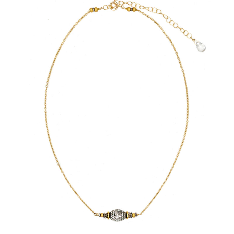 Da Vinci Pave Diamond Bead on Golden Bar Necklace