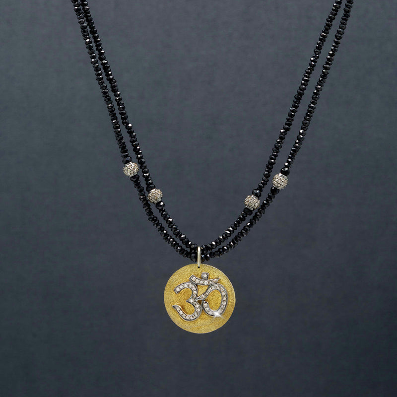 Deva Spinel & Pave Diamond Om Necklace