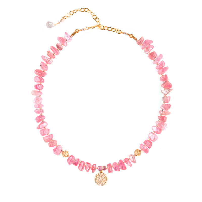 Jules Pink Tourmaline & 14k Gold Pave Diamond Necklace