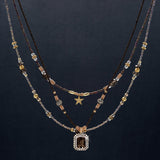 Mia Multi-Layer Smoky Quartz, 14k Gold & Pave Diamond Boho Necklace
