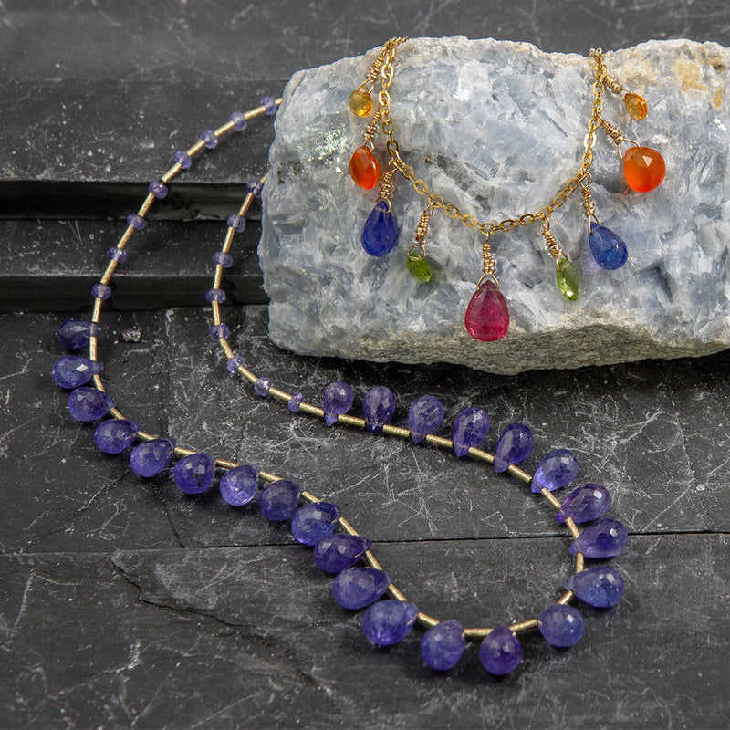 Rebecca Tanzanite Briolette & 14K Gold Necklace