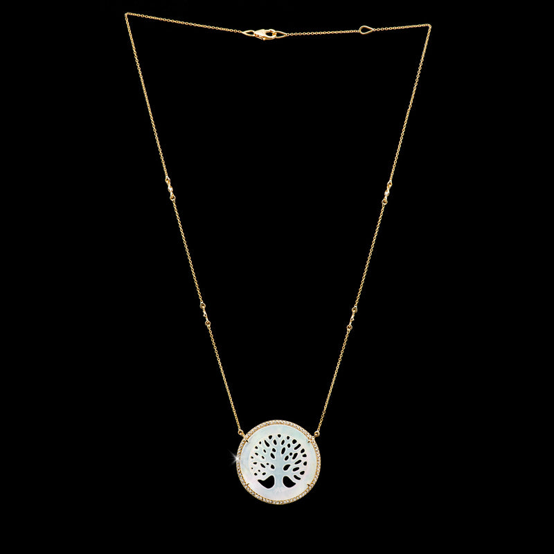 Ashton 14k Gold, Diamond & Mother of Pearl Tree of Life Necklace