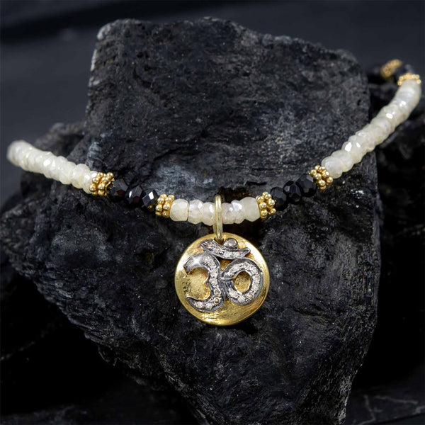 Hailey Corundum, Spinel & Pave Diamond Om Necklace