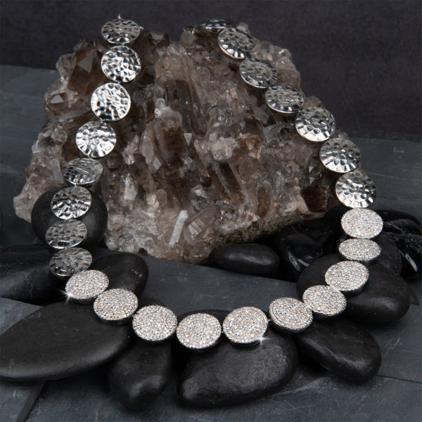 Celine Sterling Silver & Pave Diamond Disc Necklace