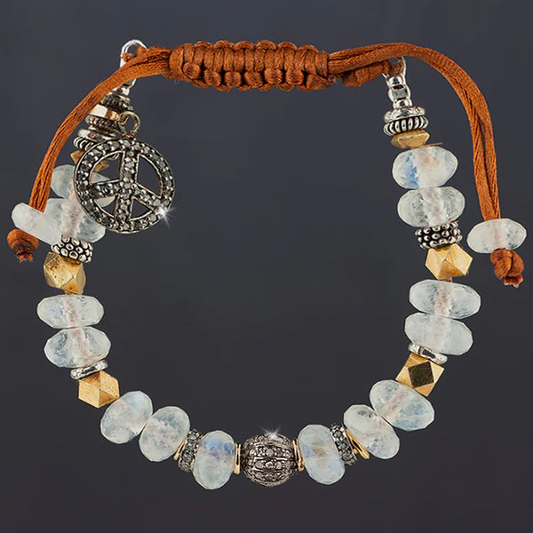 Celeste Moonstone & Pave Diamond Peace Macrame Bracelet
